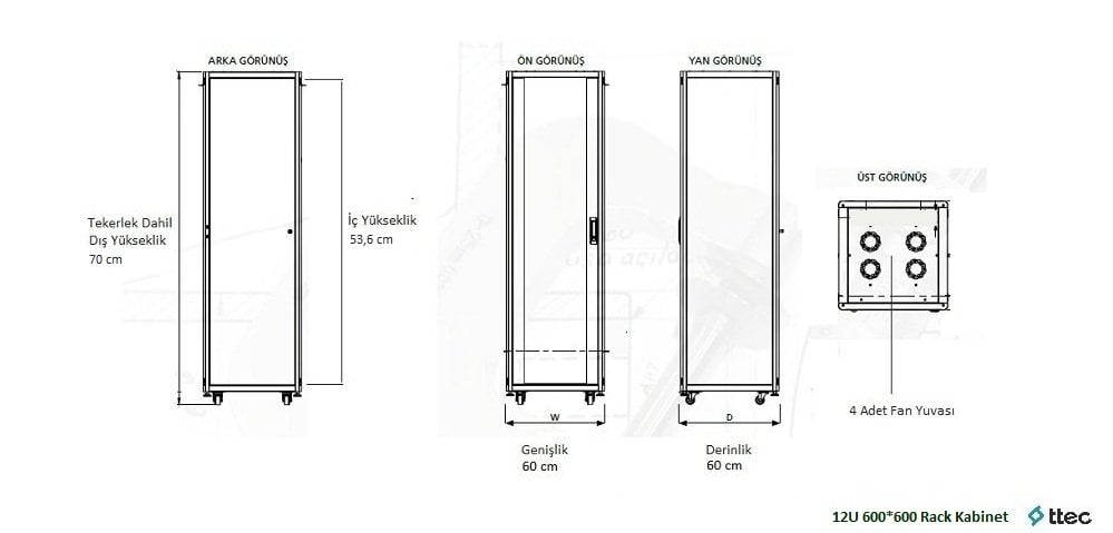 Ttec Business 19'' 12U 600x600 Rack Kabinet Blueline